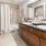 a bathroom with a large mirror